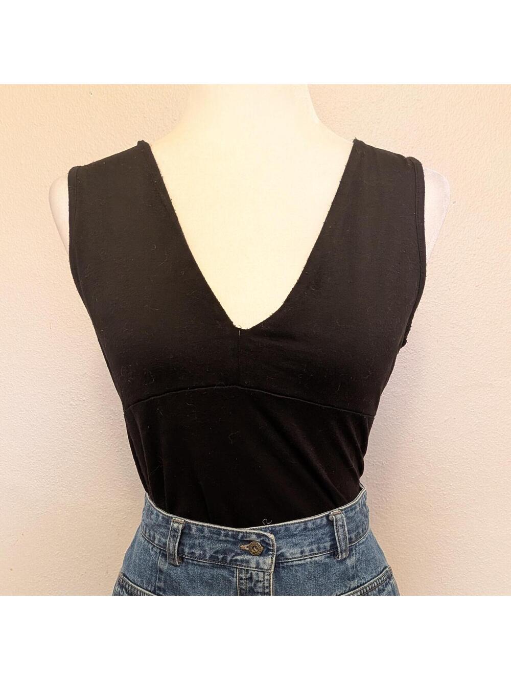 00s Y2K ASOS Black Burnout Knit Empire Waist Tank Top Size US 8